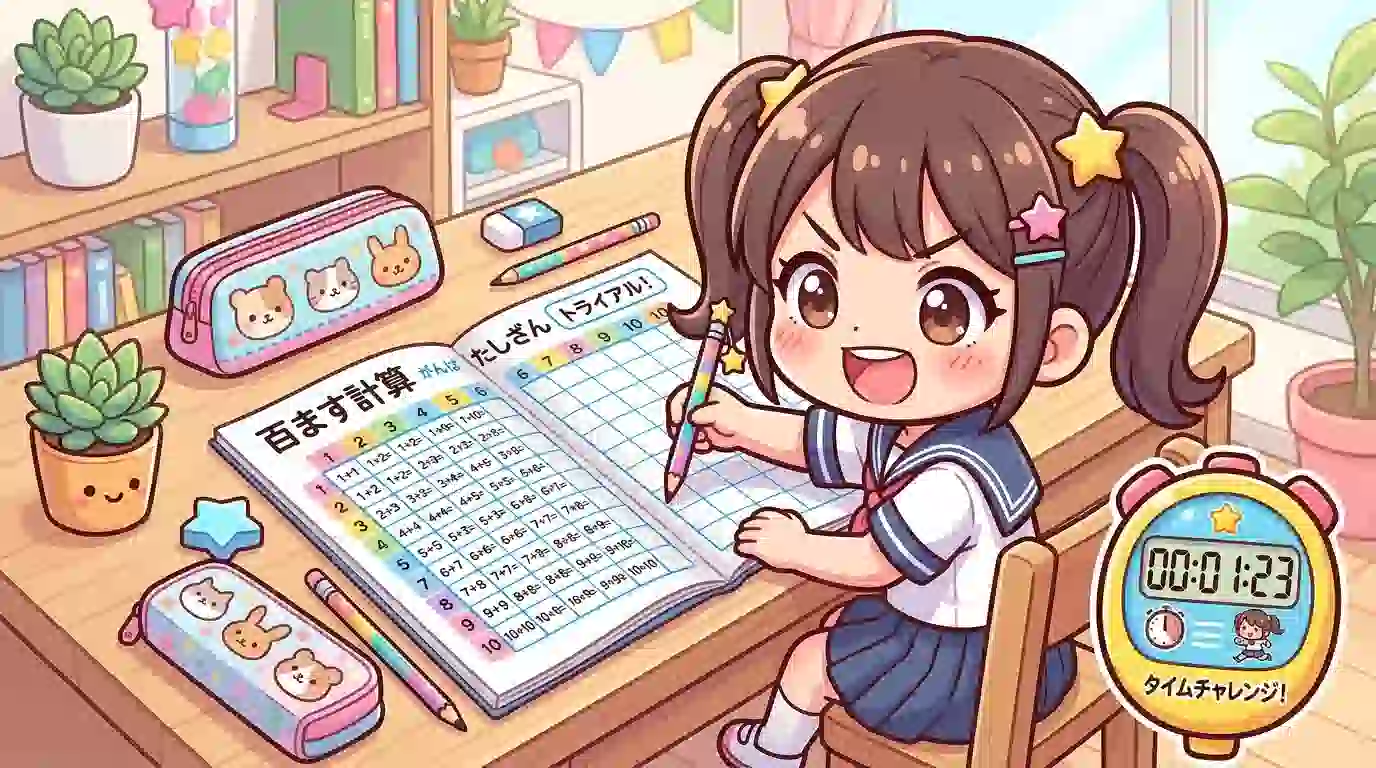 百ます計算ドリルと鉛筆