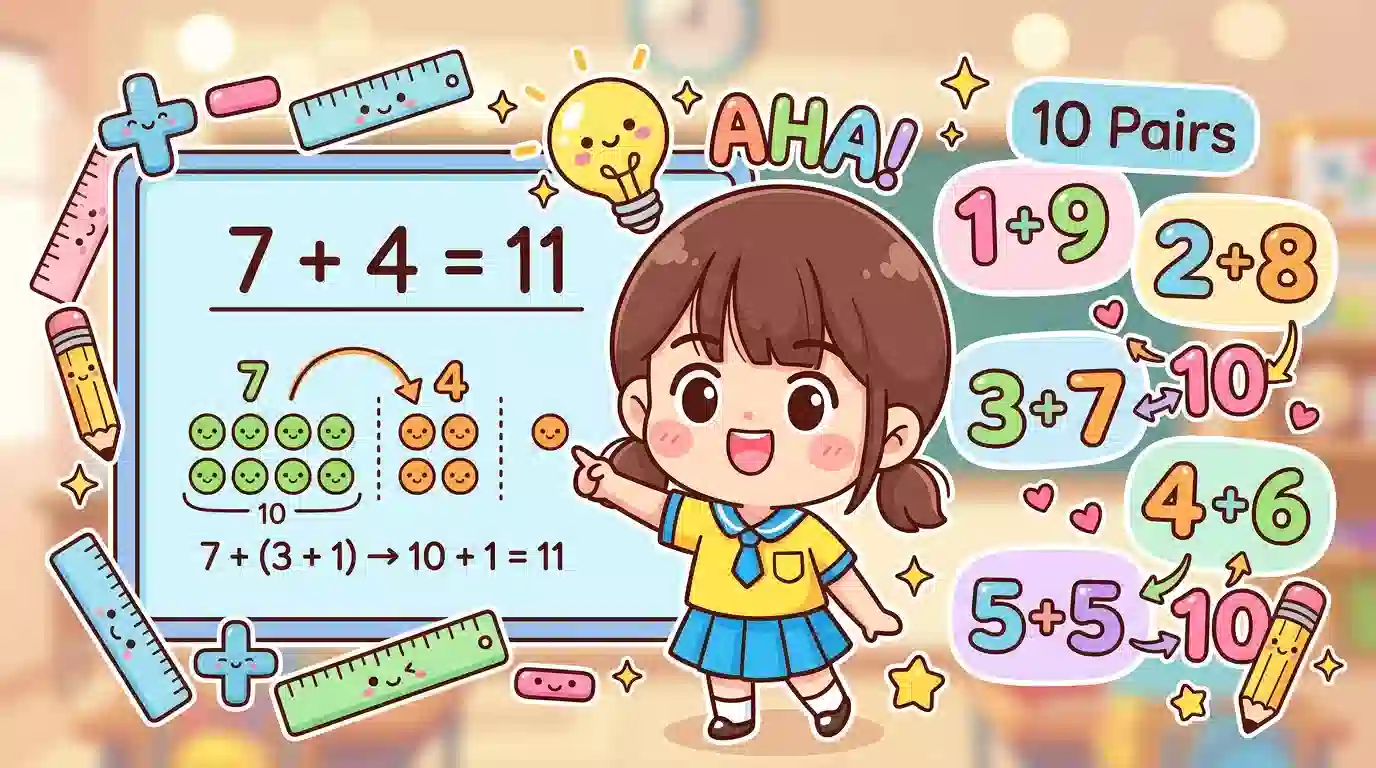 足し算の繰り上がりを示すイメージ