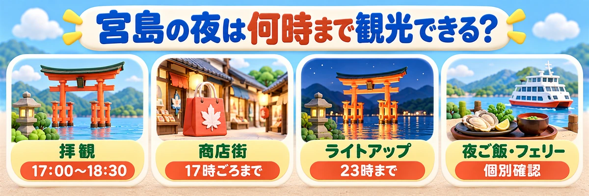 宮島の夜は何時まで観光できる?