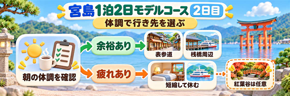 宮島1泊2日モデルコース2日目|体調で行き先を選ぶ